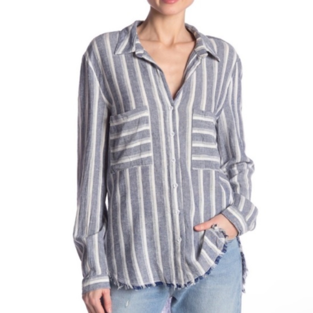 Catherine Malandrino Striped Distressed Top